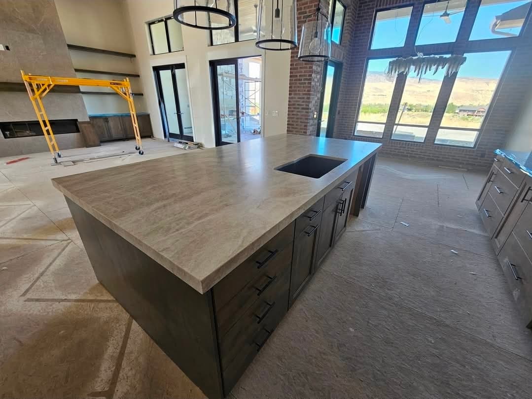 Large limestone kitchen island