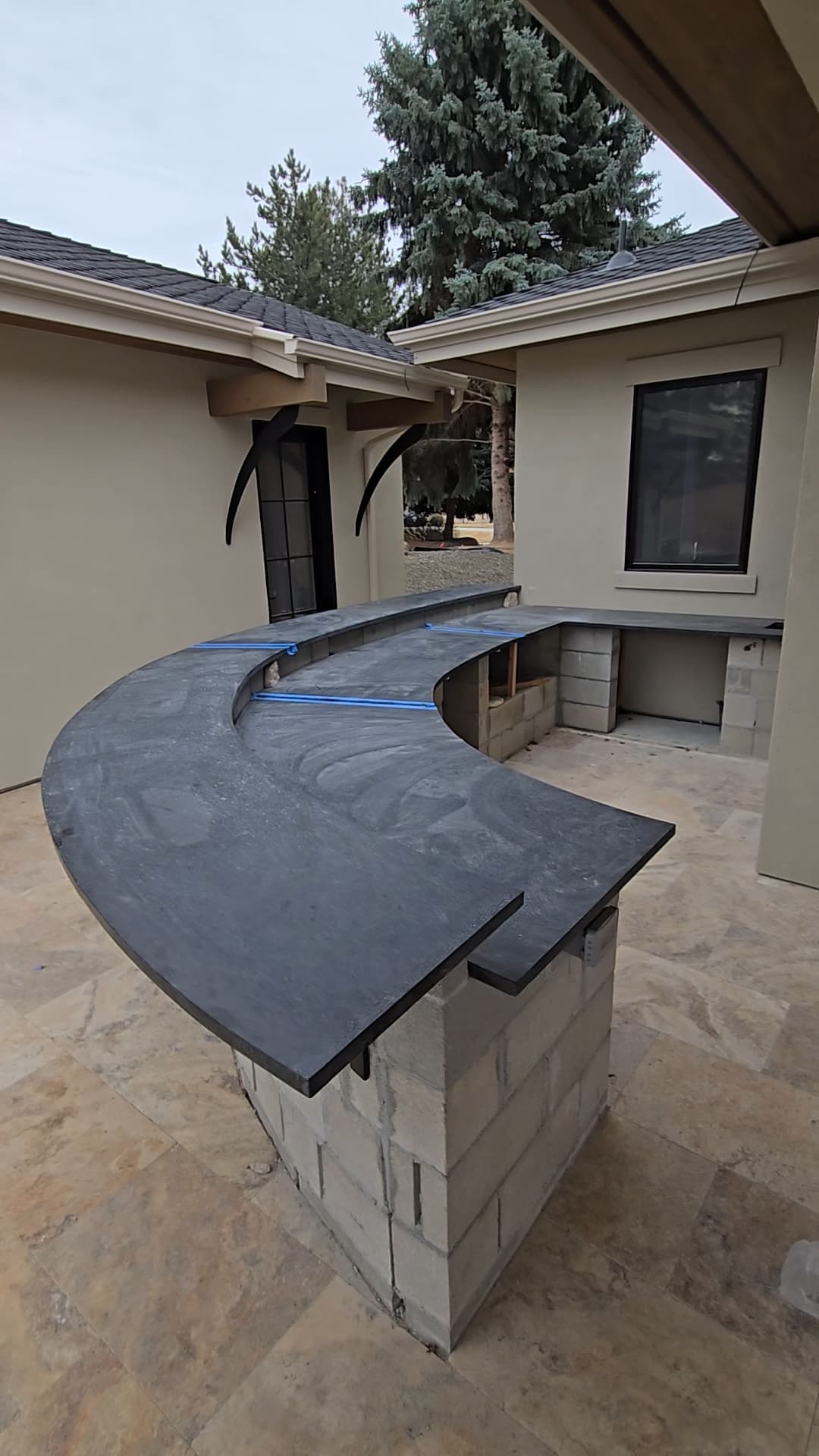 Curved outdoor soapstone bar counter